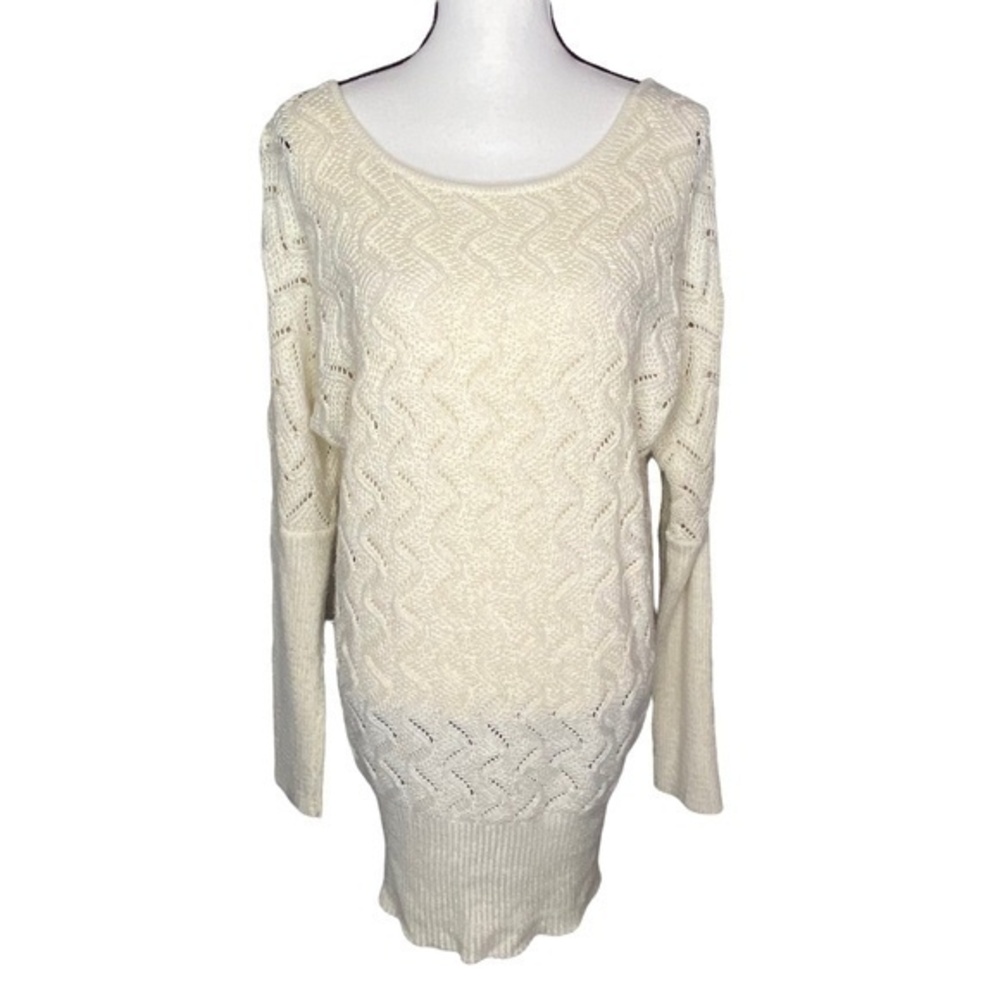 It's Ourโ Time Sweater Dress Sheer Open Knit Metallic Thread Tunic Long Sleeve